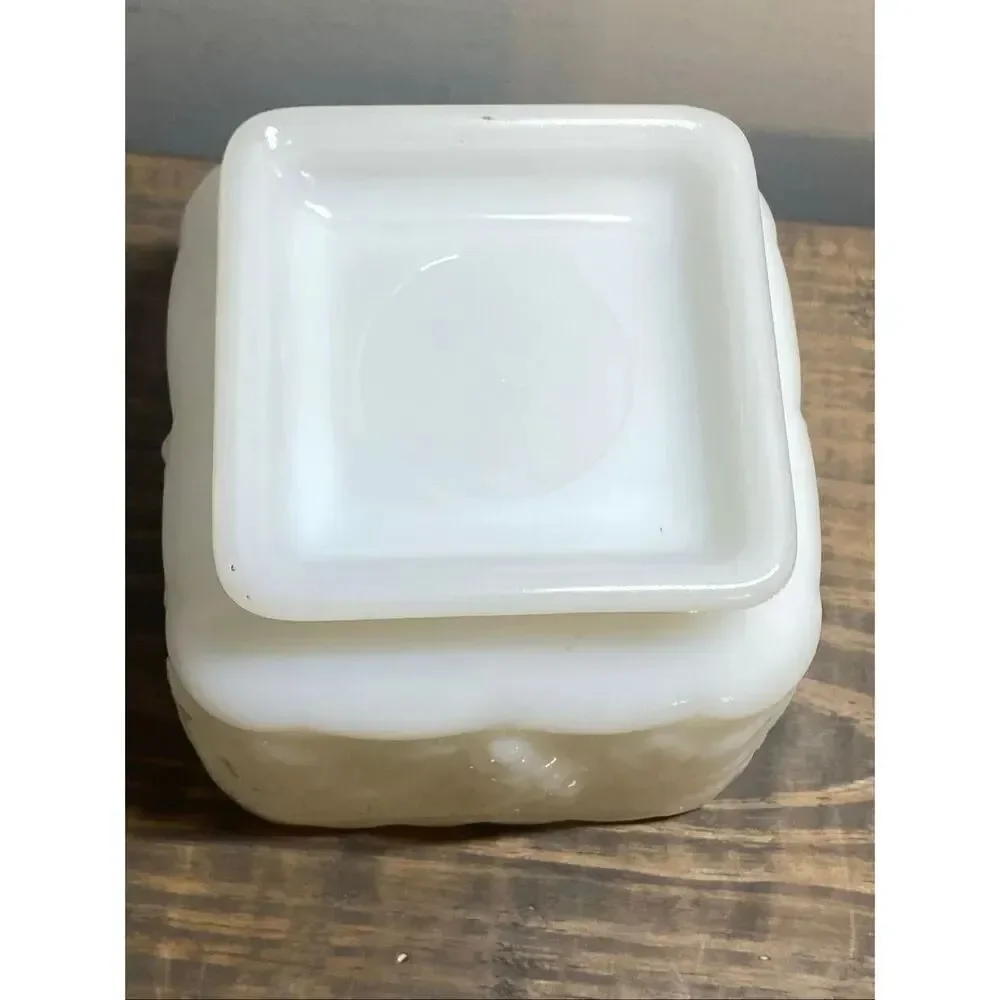 VTG Anchor Hocking Harvest Grape Square Scalloped Milk Glass Pedestal Planter